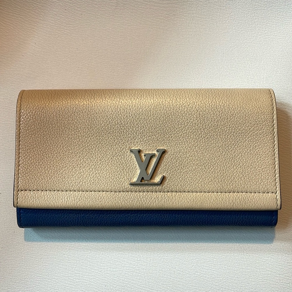 Authentic Louis Vuitton Portefeuille lock me long wallet beige blue preowned